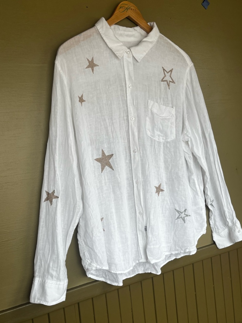Rails Charlie Linen Blend White Gold Star-Print Button-Up Shirt XL - Picture 2 of 16